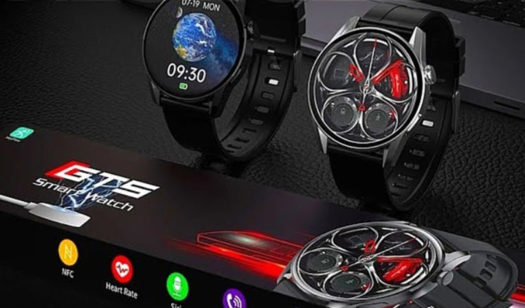 Smartwatch deportivo negro con correa metalica